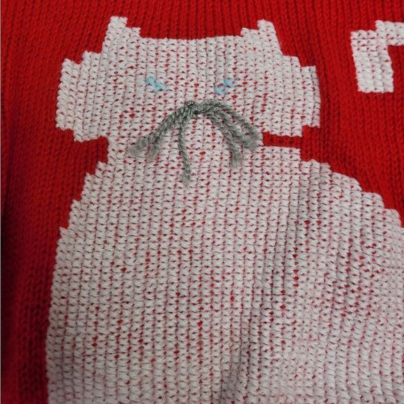 VINTAGE handmade red knit cat kids sweater M/L - Picture 4 of 6